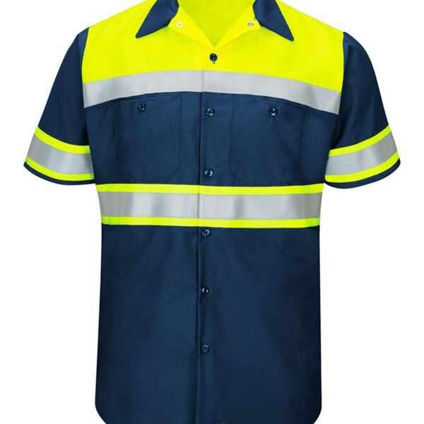 Men's Tall Hi-Visibility Colorblock Ripstop Short Sleeve Work Shirt Thumbnail